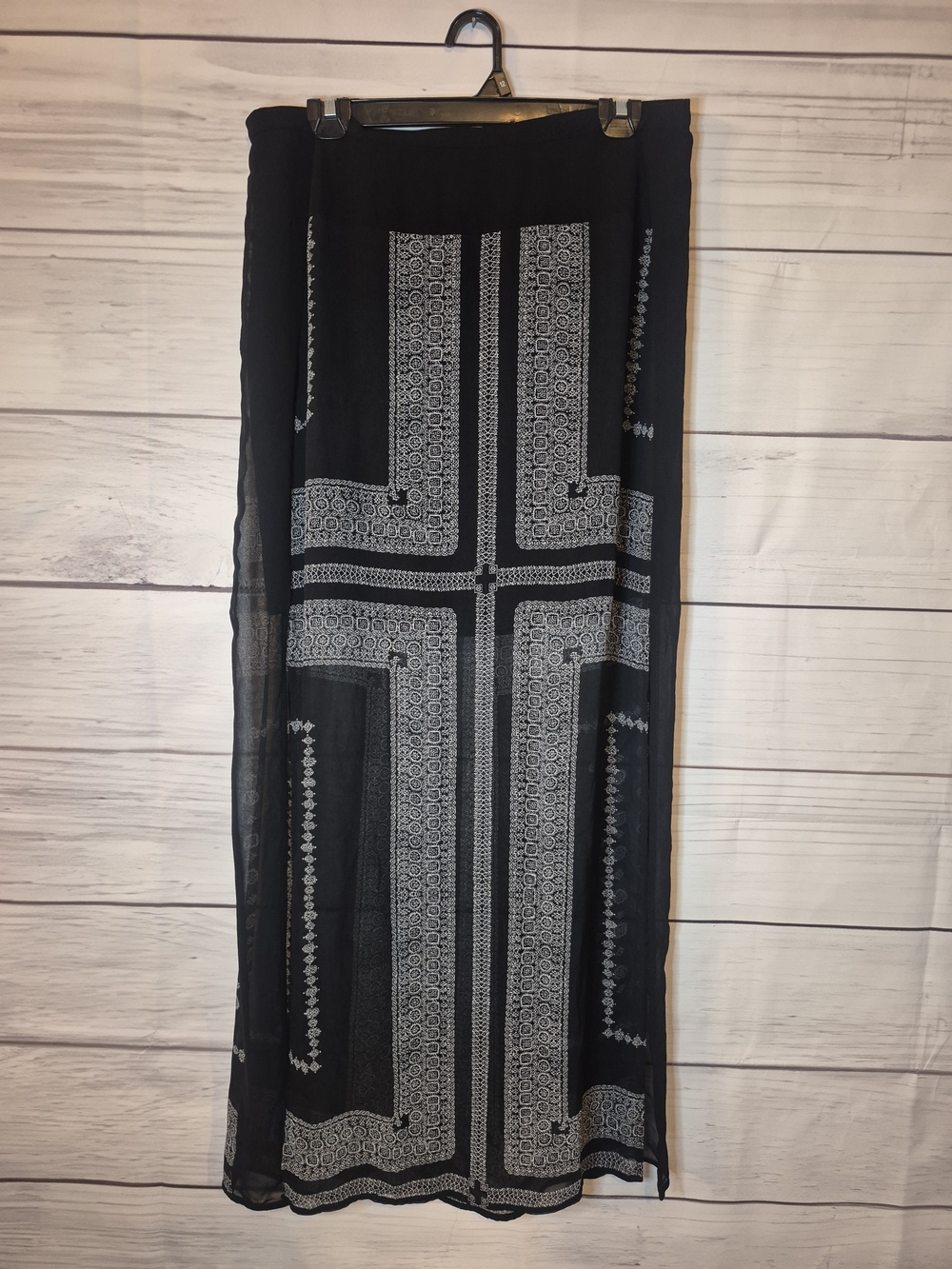 Madewell '2013' Black Boho Maxi Skirt with Geometric Print Double Slit Large - Picture 2 of 12